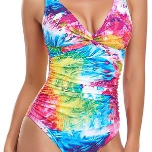 Smismivo Women's Tummy Control Swimsuit  Slimming Ruched Push Up Bathing Suit